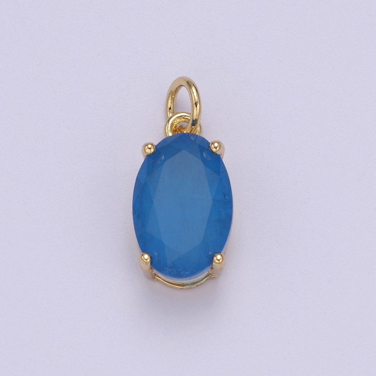 Dainty AB, Yellow, Blue, Teal, Green, Pink, Red CZ 24k Gold Filled Solitaire Micro Pave Pendant Oval Charm Stone Pendant for Birthstone Add on Charm C-798 C-802 C-842 C-843 C-845 C-847~C-852 C-854