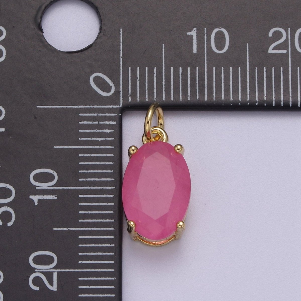 Dainty AB, Yellow, Blue, Teal, Green, Pink, Red CZ 24k Gold Filled Solitaire Micro Pave Pendant Oval Charm Stone Pendant for Birthstone Add on Charm C-798 C-802 C-842 C-843 C-845 C-847~C-852 C-854