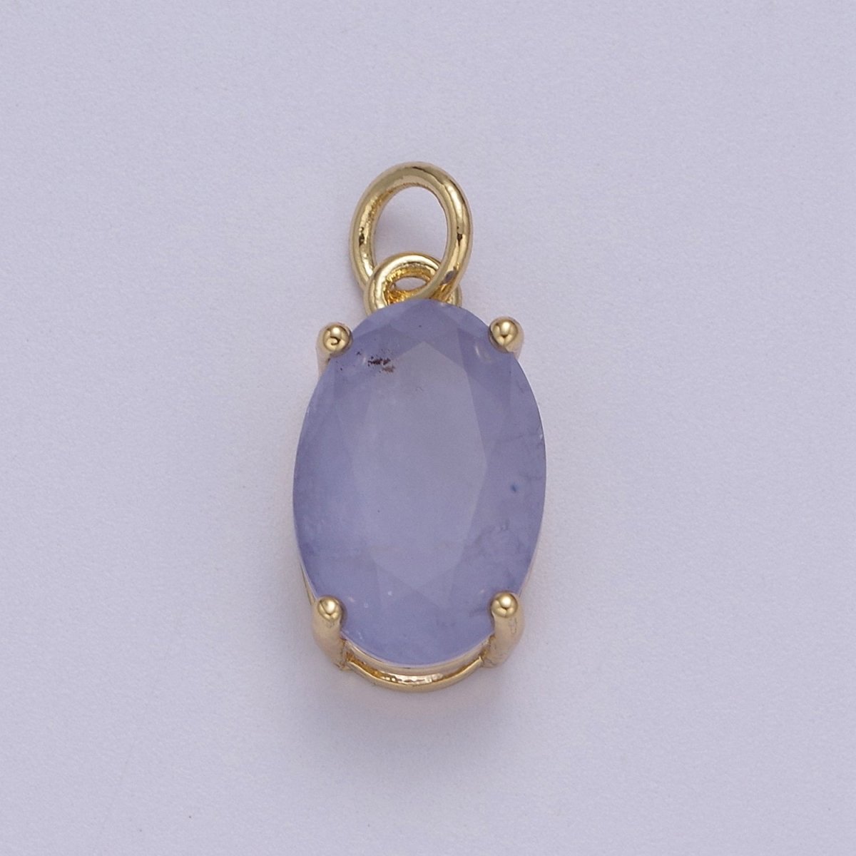 Dainty AB, Yellow, Blue, Teal, Green, Pink, Red CZ 24k Gold Filled Solitaire Micro Pave Pendant Oval Charm Stone Pendant for Birthstone Add on Charm C-798 C-802 C-842 C-843 C-845 C-847~C-852 C-854