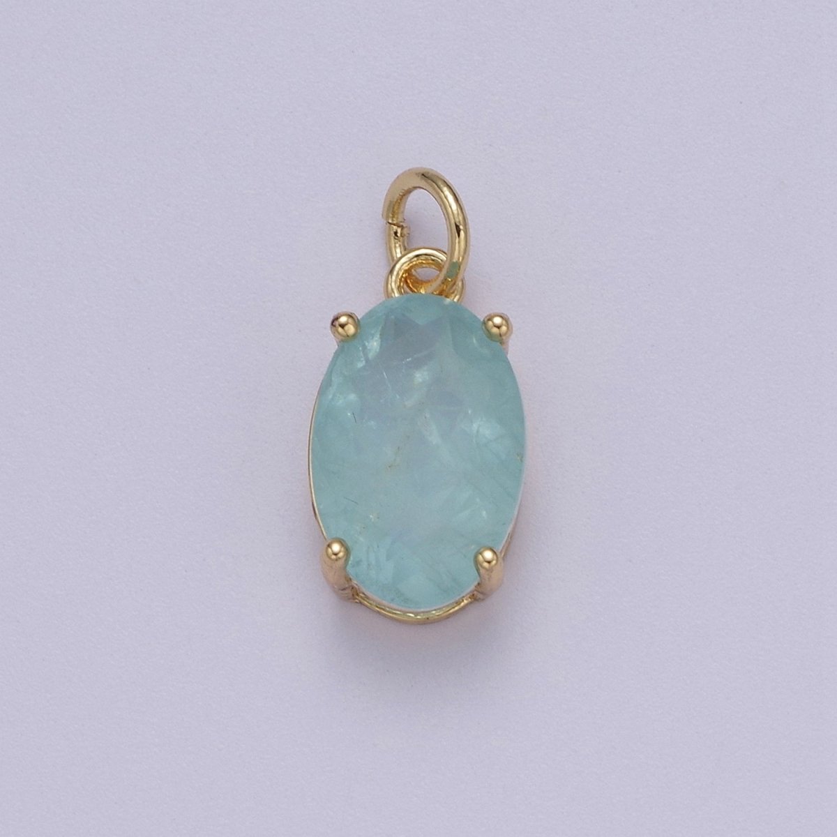 Dainty AB, Yellow, Blue, Teal, Green, Pink, Red CZ 24k Gold Filled Solitaire Micro Pave Pendant Oval Charm Stone Pendant for Birthstone Add on Charm C-798 C-802 C-842 C-843 C-845 C-847~C-852 C-854