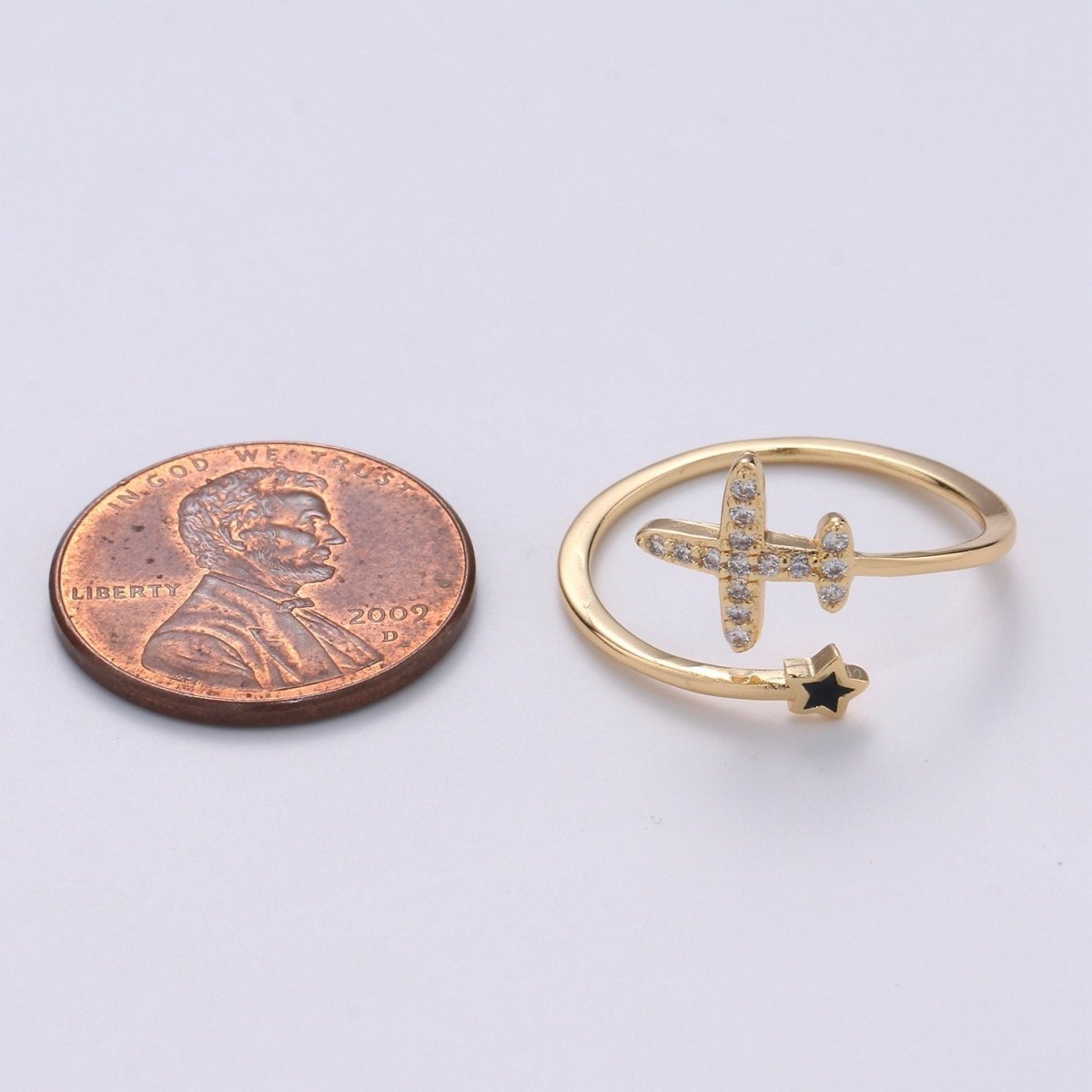 Dainty Airplane Ring, Plane Ring, Thin Open Ring Gift for Stewardess, Stackable Gold Ring, Travel Ring, Aviation Jewelry Adjustable Ring R-067 - DLUXCA
