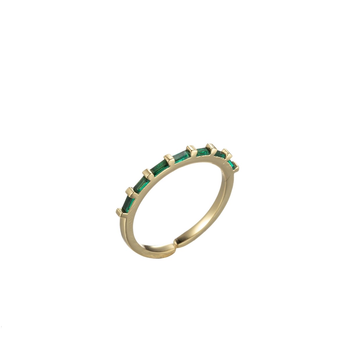 Dainty Baguette Open Ring Cubic Zirconia Gold Ring Clear Green Pink Stone