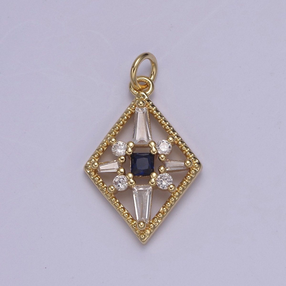 Dainty Baguette Rhombus Geometric Shape CZ Charm, Diamond Shape Gemstone Pendant Charm Wholesale N-840 - N-843