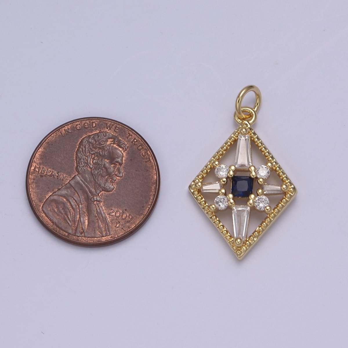 Dainty Baguette Rhombus Geometric Shape CZ Charm, Diamond Shape Gemstone Pendant Charm Wholesale N-840 - N-843