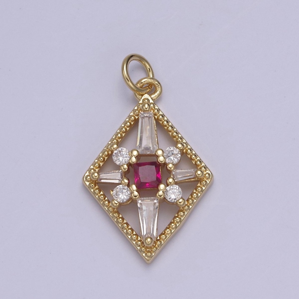 Dainty Baguette Rhombus Geometric Shape CZ Charm, Diamond Shape Gemstone Pendant Charm Wholesale N-840 - N-843