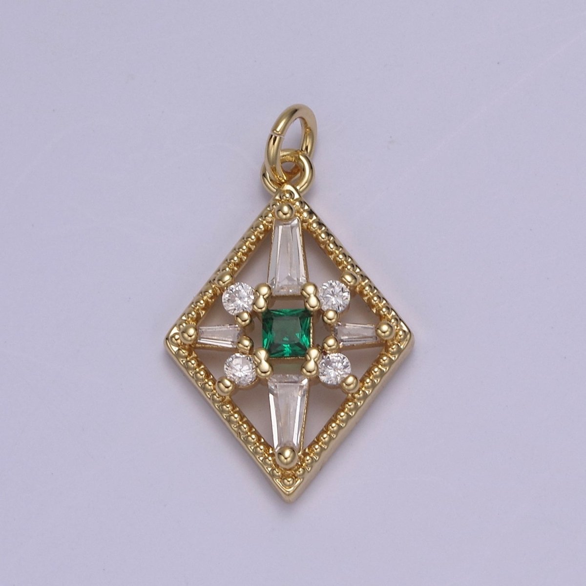 Dainty Baguette Rhombus Geometric Shape CZ Charm, Diamond Shape Gemstone Pendant Charm Wholesale N-840 - N-843