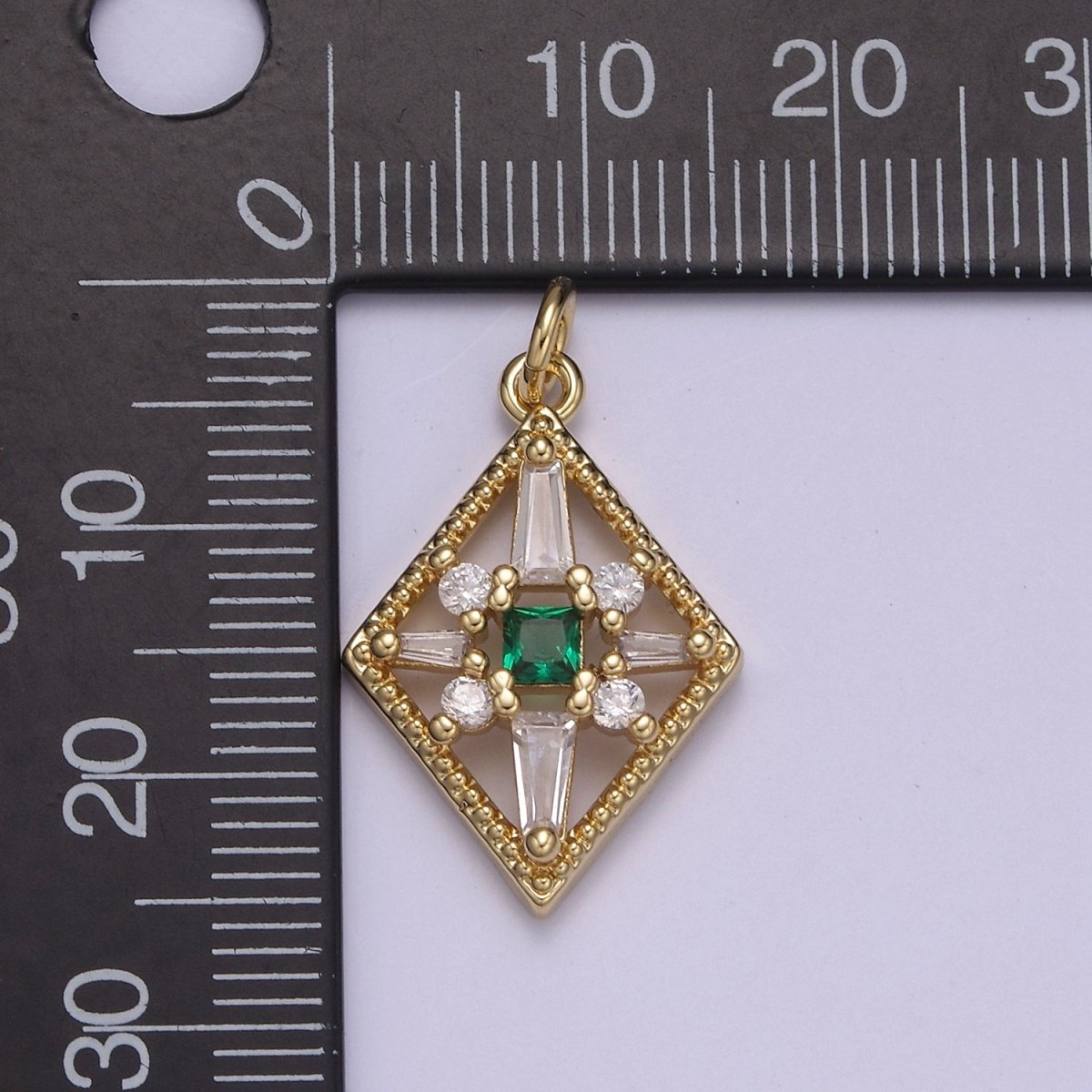 Dainty Baguette Rhombus Geometric Shape CZ Charm, Diamond Shape Gemstone Pendant Charm Wholesale N-840 - N-843