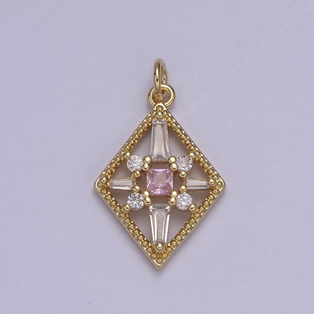 Dainty Baguette Rhombus Geometric Shape CZ Charm, Diamond Shape Gemstone Pendant Charm Wholesale N-840 - N-843
