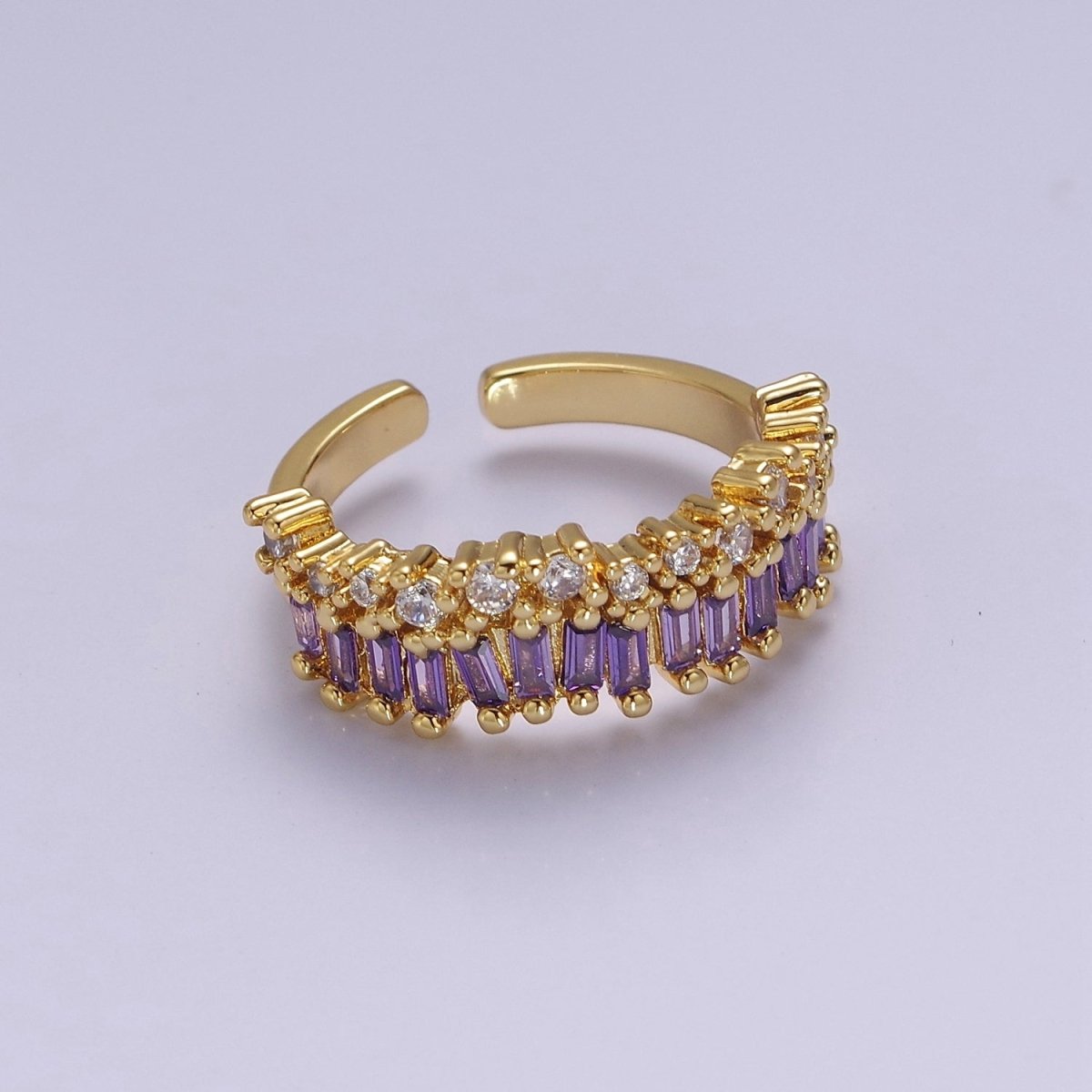 Dainty Baguette ring- Gold Filled CZ Ring Classic clear, Purple, Blue, Green, Pink Cubic Zirconia Adjustable Ring O-2089 ~ O-2094