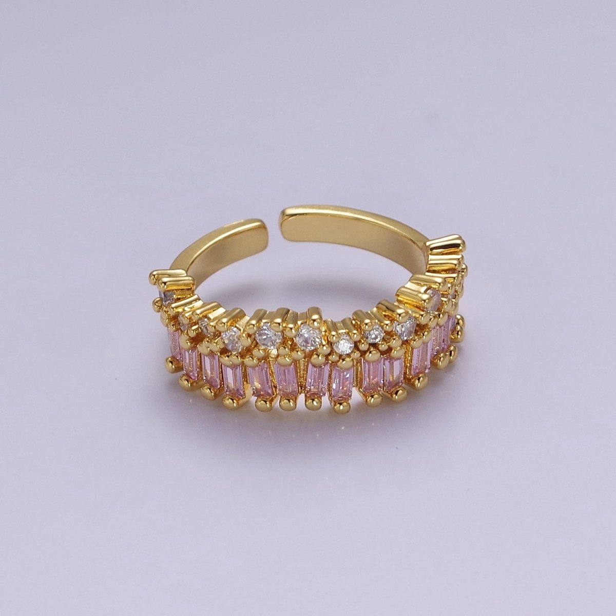 Dainty Baguette ring- Gold Filled CZ Ring Classic clear, Purple, Blue, Green, Pink Cubic Zirconia Adjustable Ring O-2089 ~ O-2094