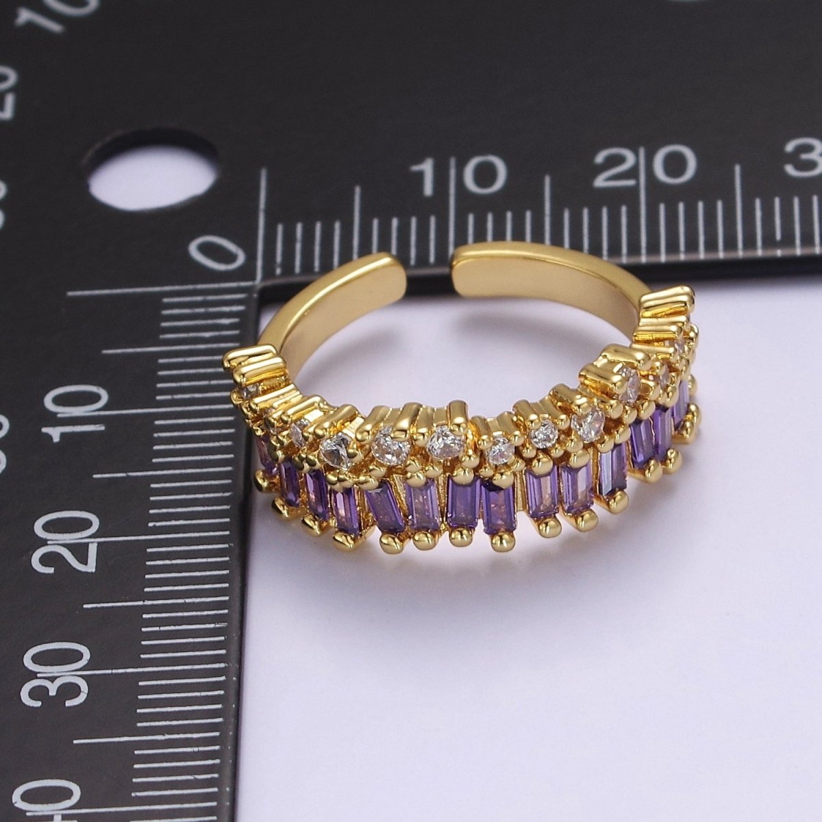 Dainty Baguette ring- Gold Filled CZ Ring Classic clear, Purple, Blue, Green, Pink Cubic Zirconia Adjustable Ring O-2089 ~ O-2094