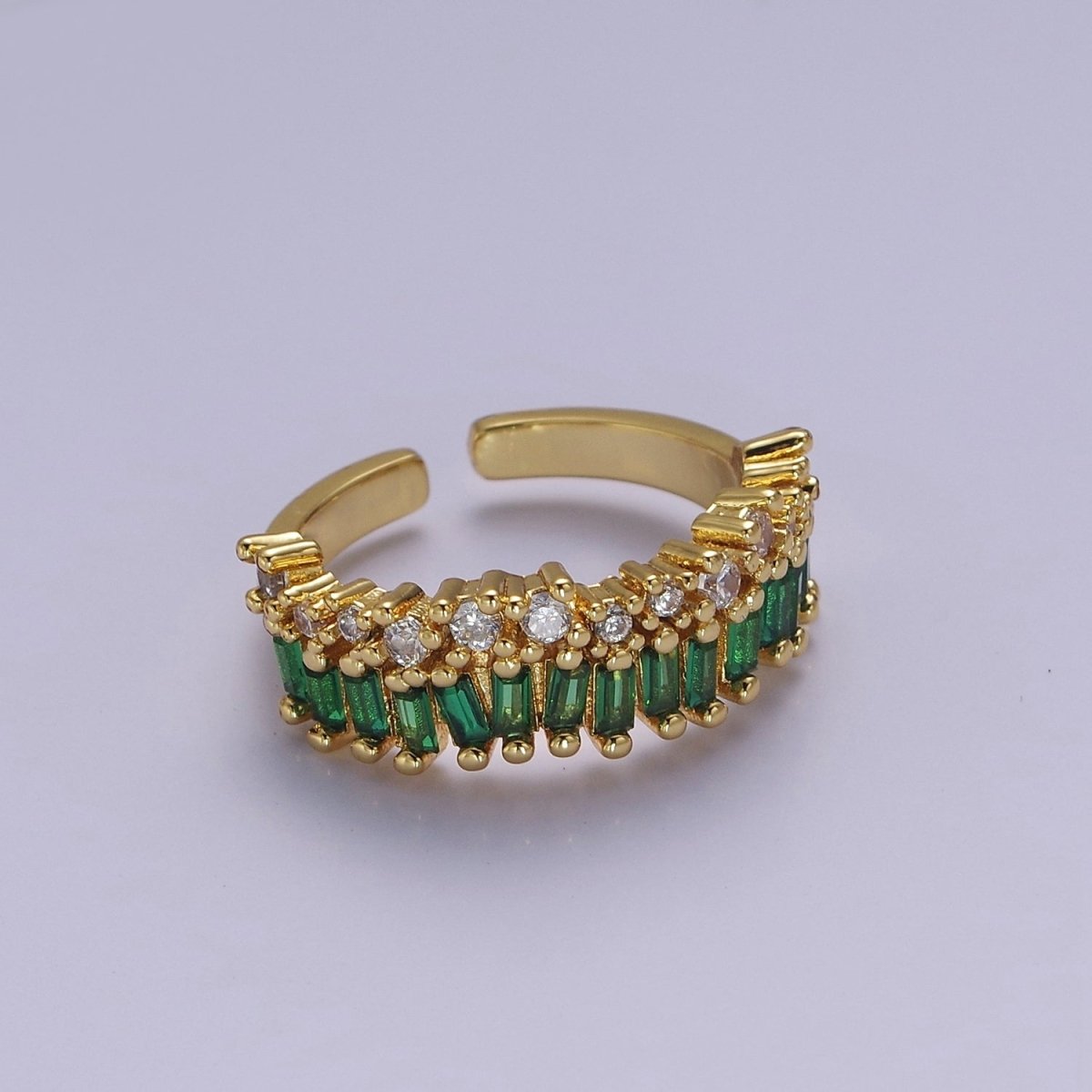 Dainty Baguette ring- Gold Filled CZ Ring Classic clear, Purple, Blue, Green, Pink Cubic Zirconia Adjustable Ring O-2089 ~ O-2094