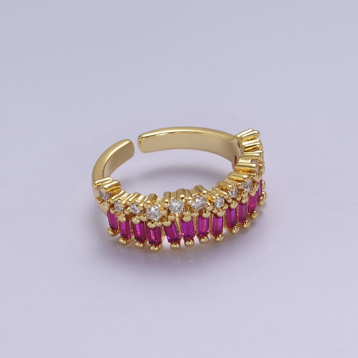 Dainty Baguette ring- Gold Filled CZ Ring Classic clear, Purple, Blue, Green, Pink Cubic Zirconia Adjustable Ring O-2089 ~ O-2094