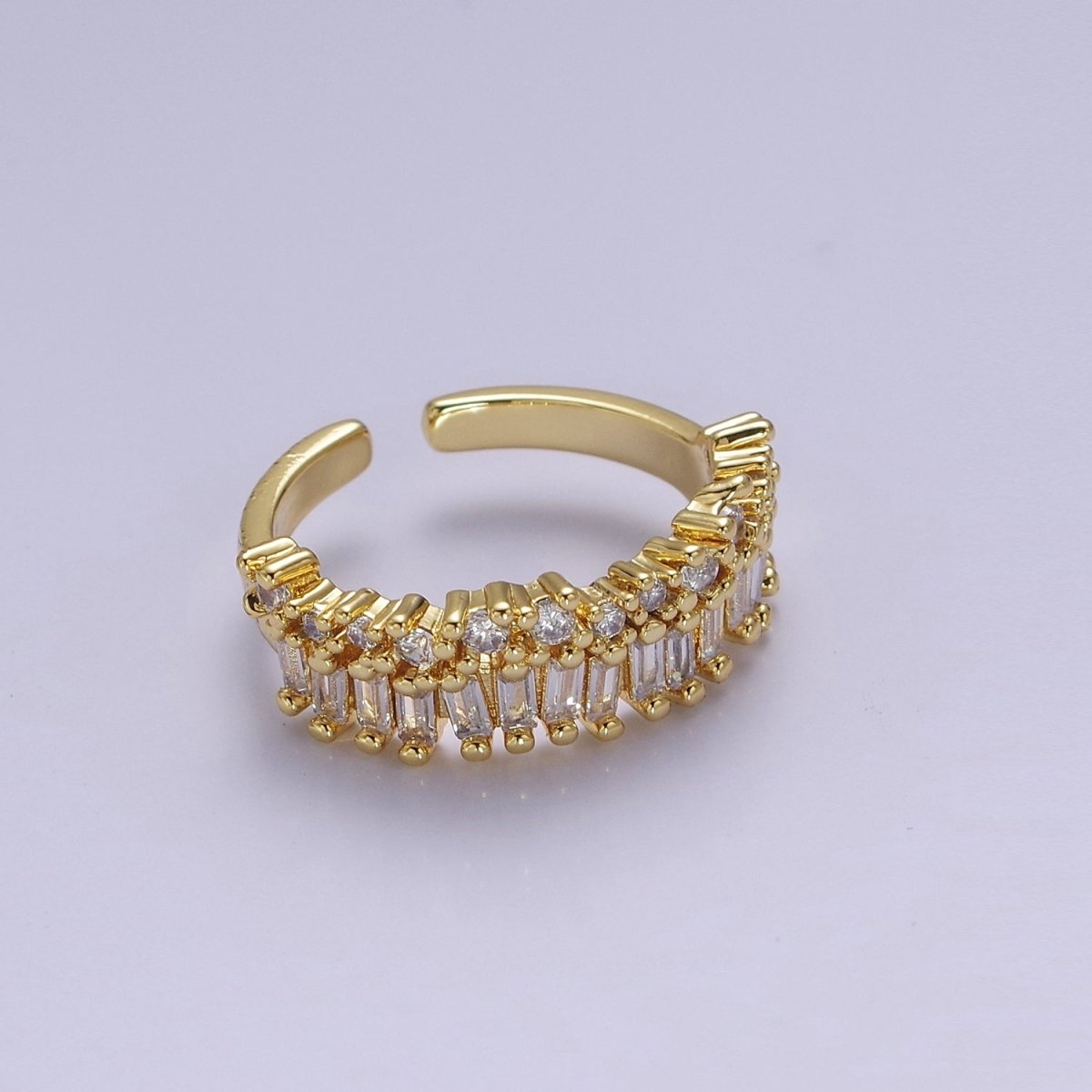 Dainty Baguette ring- Gold Filled CZ Ring Classic clear, Purple, Blue, Green, Pink Cubic Zirconia Adjustable Ring O-2089 ~ O-2094