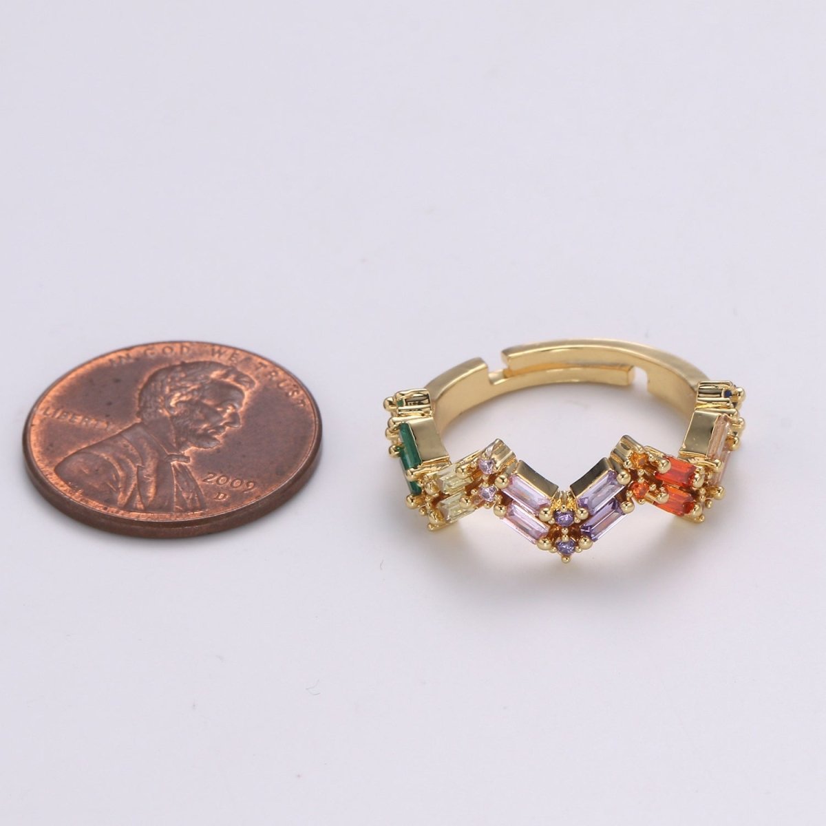 Dainty Baguette Ring, Minimalist Jewelry, Cz ring, stackable ring, Colorful Cz Adjustable ring, thin gold ring, stacking ring-483 - DLUXCA