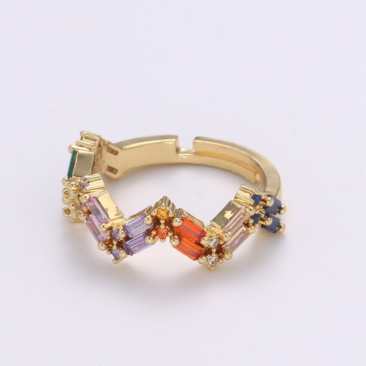 Dainty Baguette Ring, Minimalist Jewelry, Cz ring, stackable ring, Colorful Cz Adjustable ring, thin gold ring, stacking ring-483 - DLUXCA