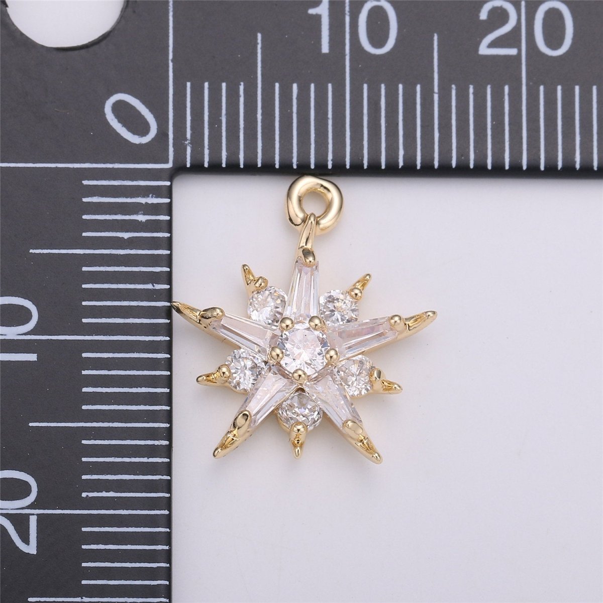 Dainty Baguette Star flower Pendant Charm Pave Snowflake Charm in 14k Gold Filled Charm for Necklace Bracelet Earring Jewelry Making Supply C-522