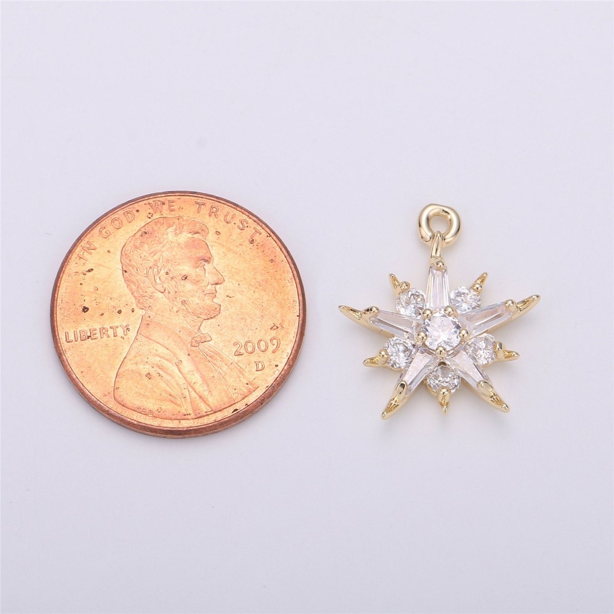 Dainty Baguette Star flower Pendant Charm Pave Snowflake Charm in 14k Gold Filled Charm for Necklace Bracelet Earring Jewelry Making Supply C-522