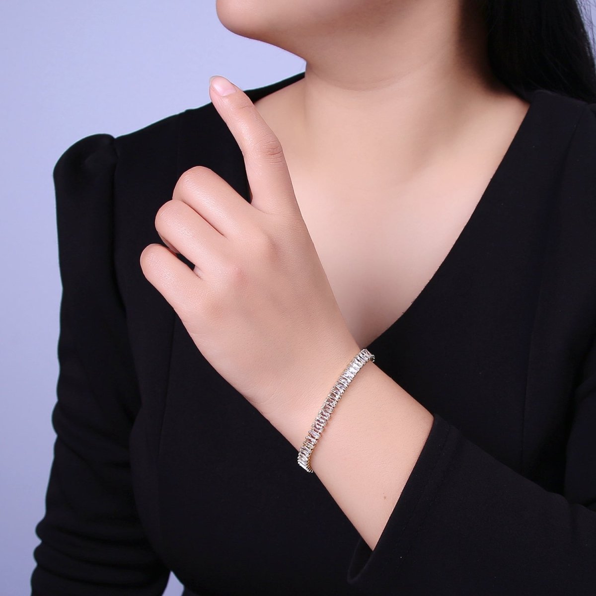 Dainty Baguette Tennis Bracelet, Gold Tennis Bracelet, Cubic Zirconia Tennis Bracelet 7 inch | WA-879 WA-880 WA-881 WA-882 WA-883 WA-884 WA-885 WA-886 WA-887 Clearance Pricing