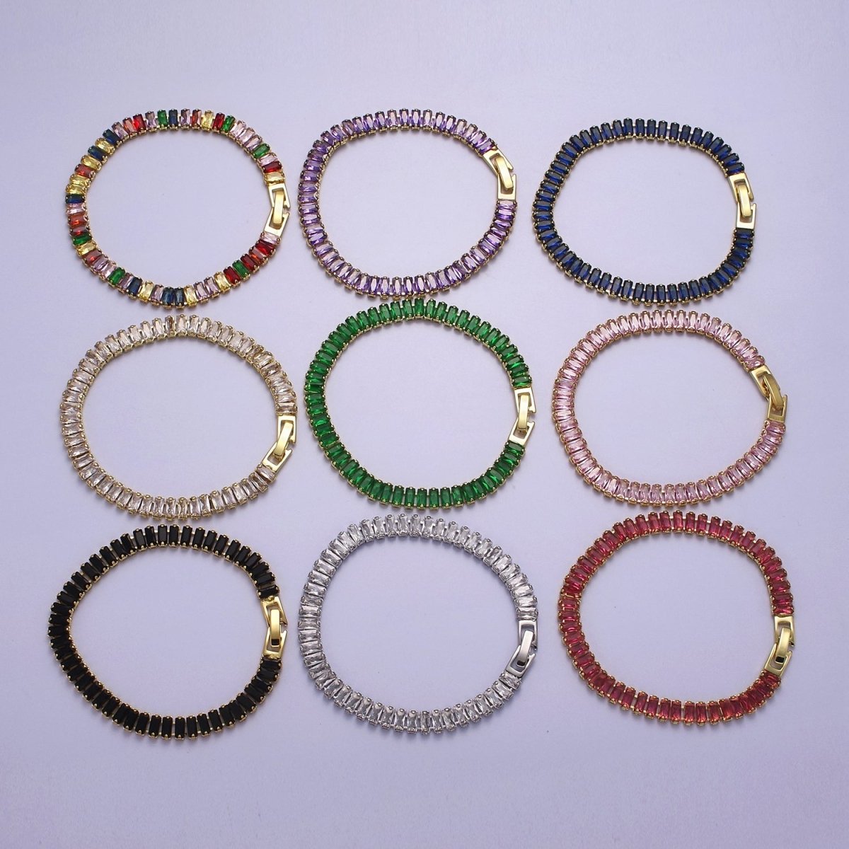 Dainty Baguette Tennis Bracelet, Gold Tennis Bracelet, Cubic Zirconia Tennis Bracelet 7 inch | WA-879 WA-880 WA-881 WA-882 WA-883 WA-884 WA-885 WA-886 WA-887 Clearance Pricing