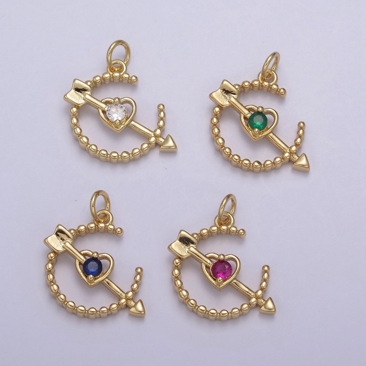 Dainty Beaded Cupid Arrow Heart Charm with Cubic Zirconia Stone For Necklace Bracelet Earring Supply N-901 - N-904