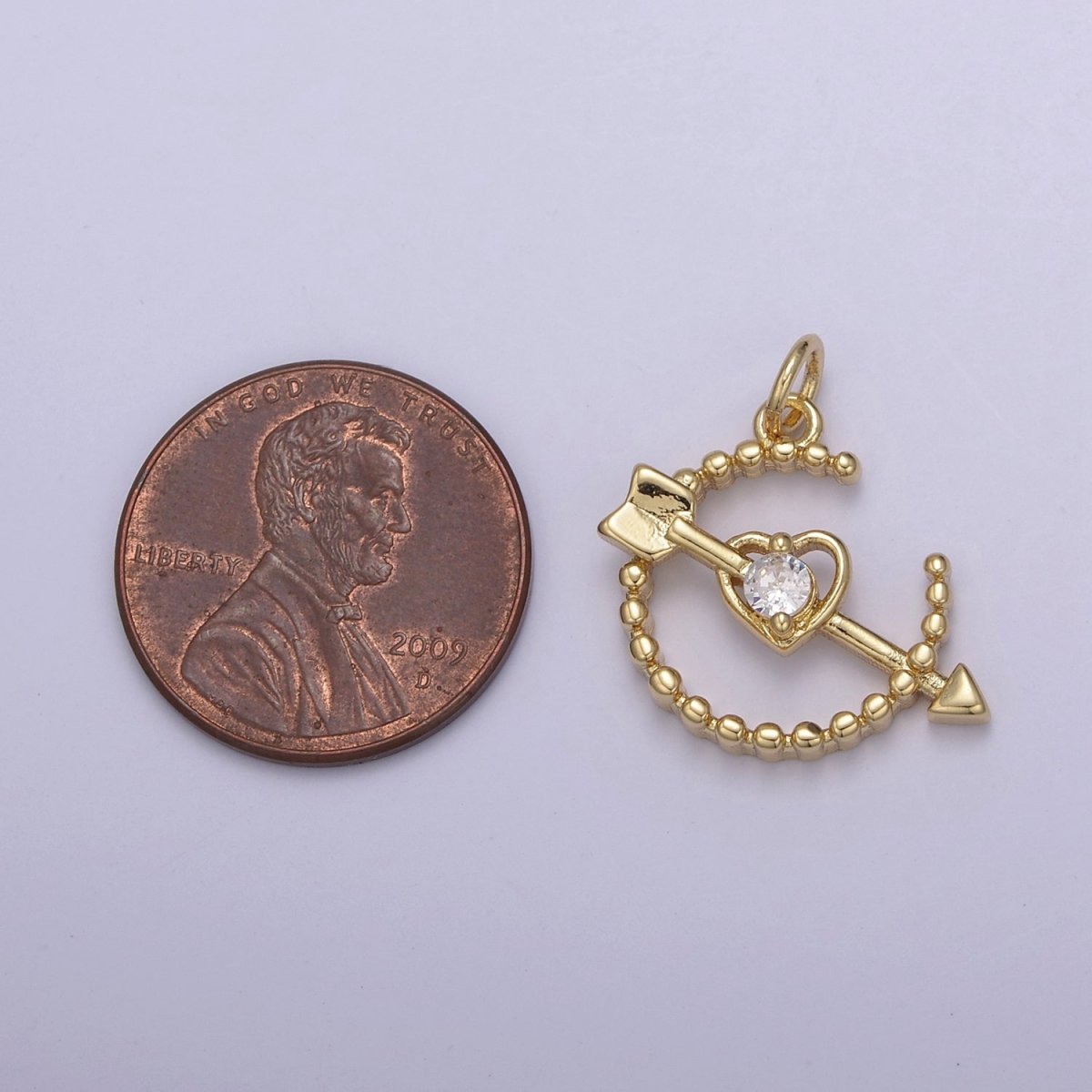 Dainty Beaded Cupid Arrow Heart Charm with Cubic Zirconia Stone For Necklace Bracelet Earring Supply N-901 - N-904