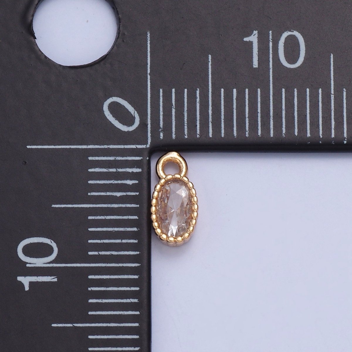 Dainty Beaded Oval Clear Cubic Zirconia CZ Charm For Jewelry Making X-023 - DLUXCA