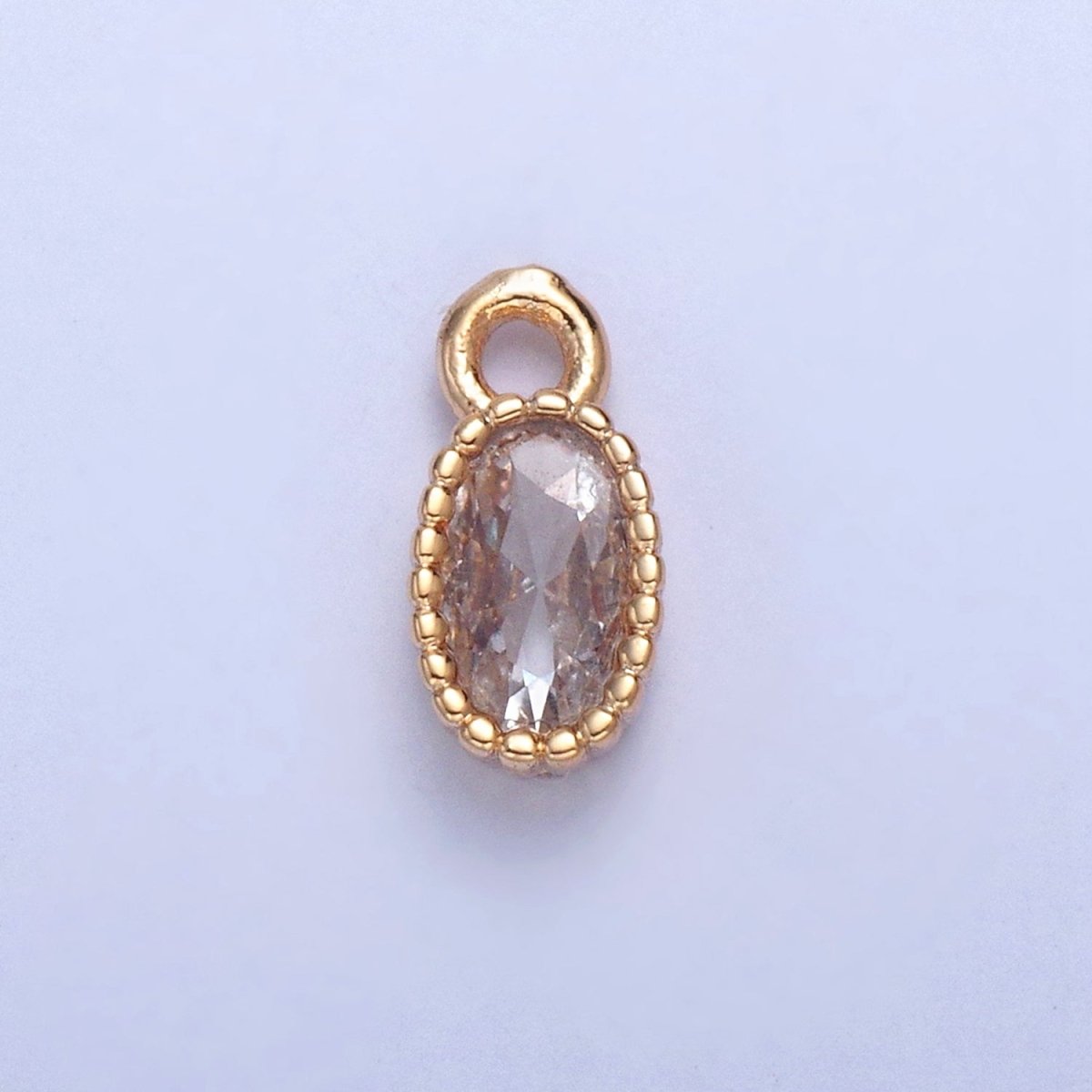 Dainty Beaded Oval Clear Cubic Zirconia CZ Charm For Jewelry Making X-023 - DLUXCA