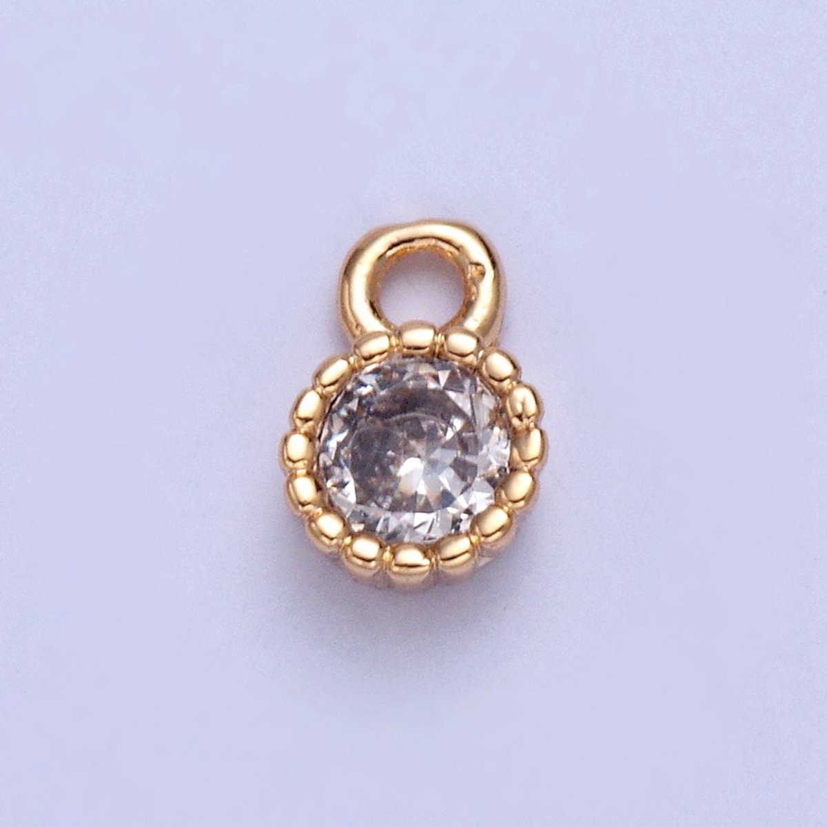 Dainty Beaded Round Clear Cubic Zirconia CZ Charm For Jewelry Making X-022 - DLUXCA