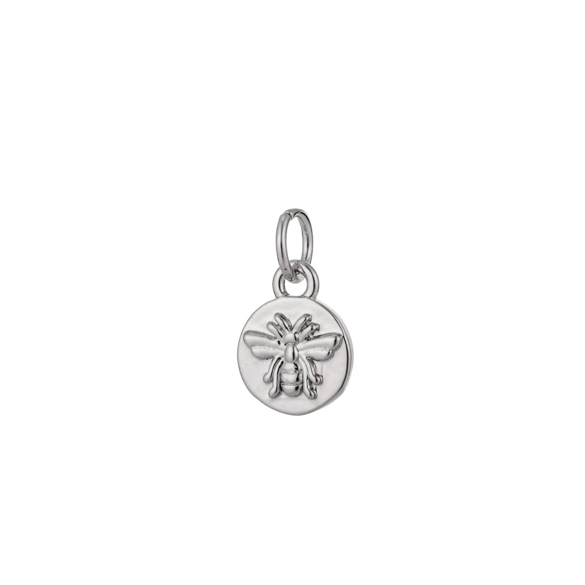 Dainty Bee Pendant Rhodium White Gold Queen Bee Charm Small Honeybee Coin CharmC-484