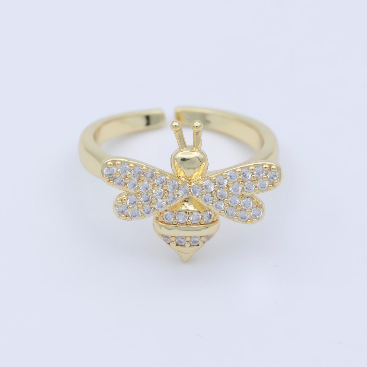 Dainty Bee Ring Clear Cz Queen Bee Ring Gold Filled Open Adjustable Ring O-489