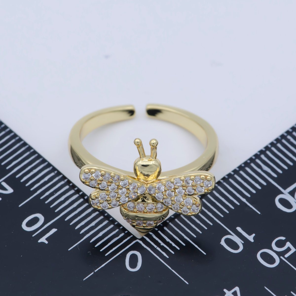 Dainty Bee Ring Clear Cz Queen Bee Ring Gold Filled Open Adjustable Ring O-489
