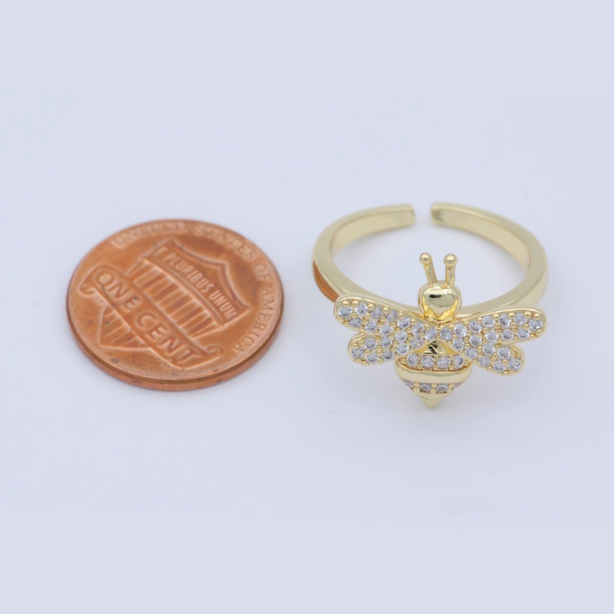 Dainty Bee Ring Clear Cz Queen Bee Ring Gold Filled Open Adjustable Ring O-489
