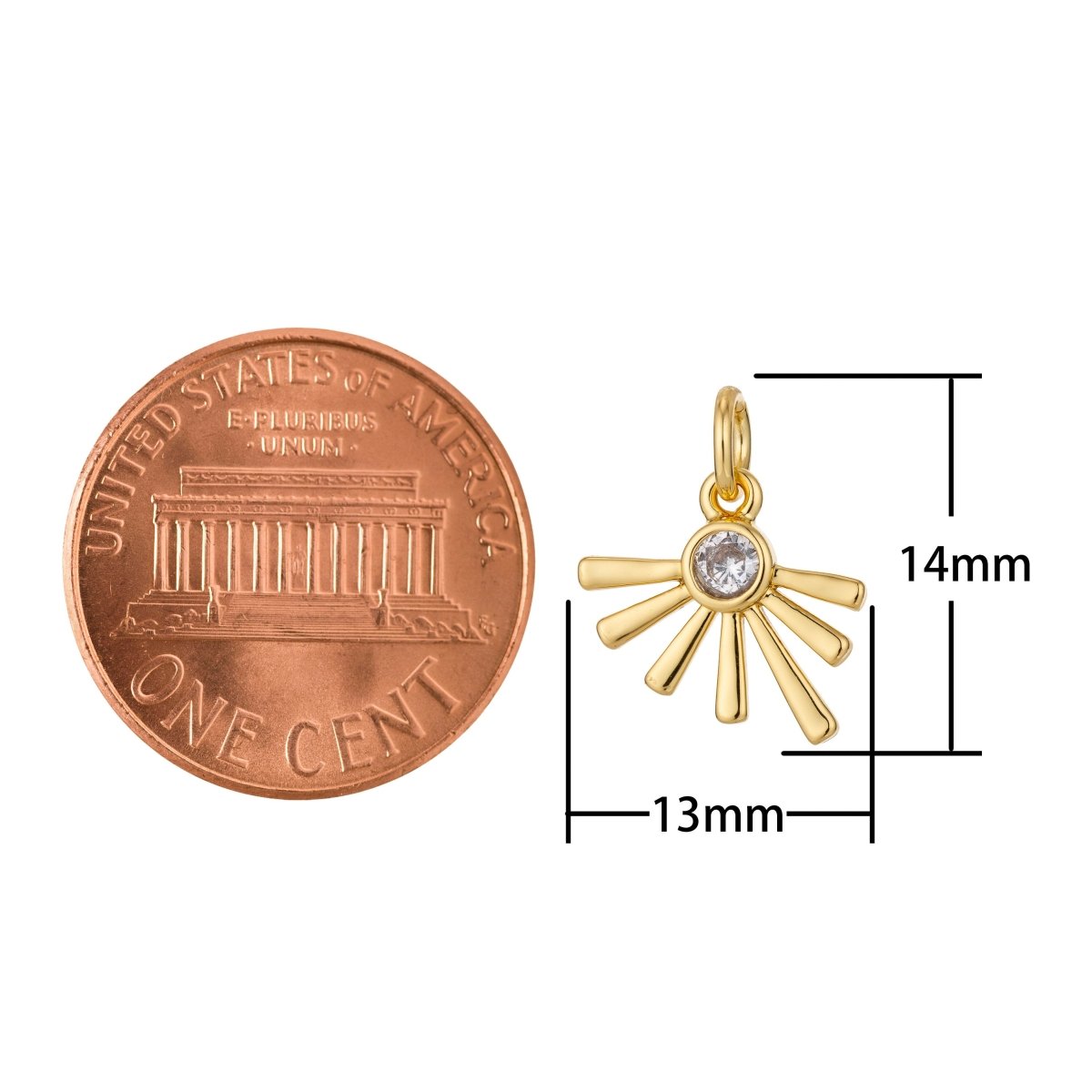 Dainty Bezel Set CZ Charm gold filled set with cubic zirconia accent Bohemian Sun Boho 14mm x 13mm for Necklace Earring Jewelry making C-321