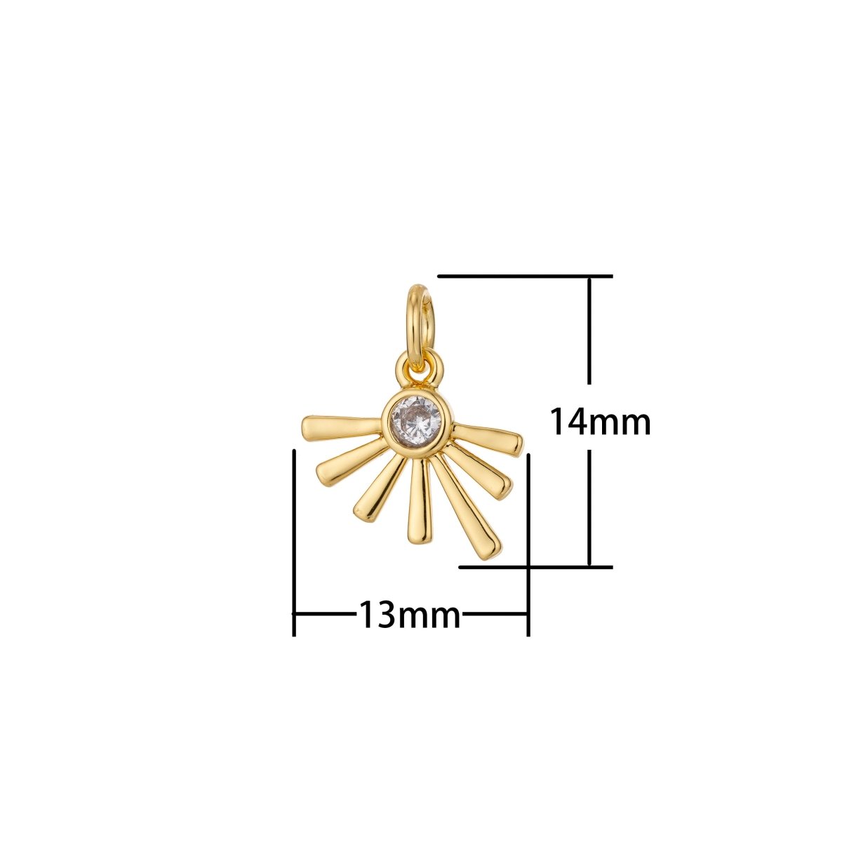 Dainty Bezel Set CZ Charm gold filled set with cubic zirconia accent Bohemian Sun Boho 14mm x 13mm for Necklace Earring Jewelry making C-321