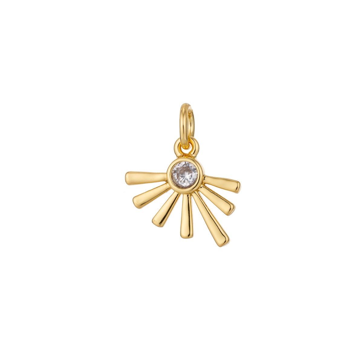 Dainty Bezel Set CZ Charm gold filled set with cubic zirconia accent Bohemian Sun Boho 14mm x 13mm for Necklace Earring Jewelry making C-321