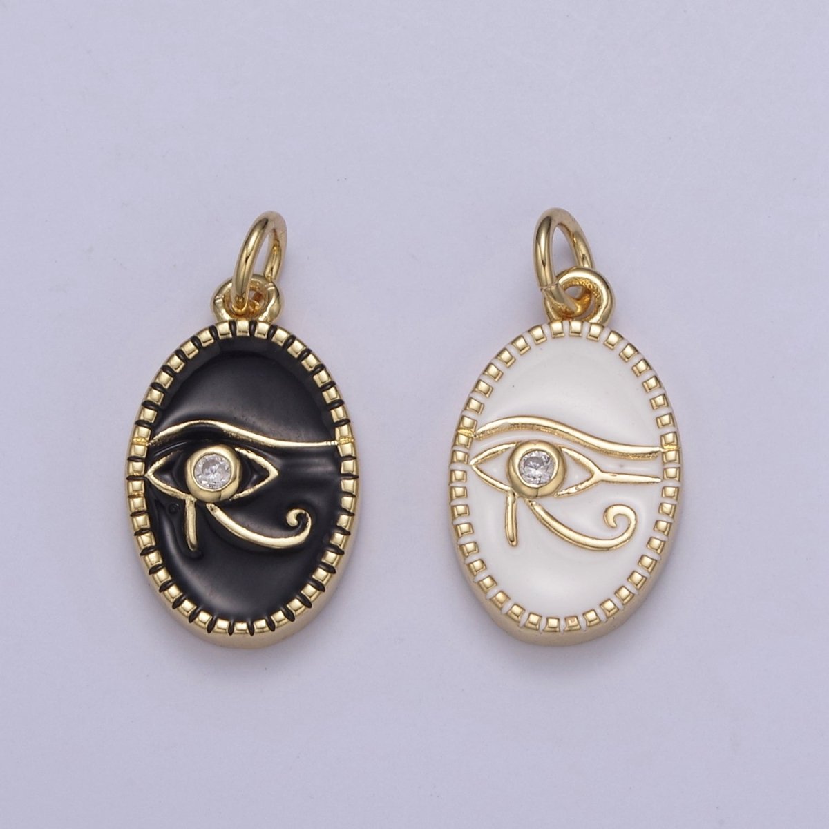Dainty Black Enamel Eye Of Ra Oval Charm Necklace, White Evil Eye Necklace Pendant Amulet Protection Jewelry Layered Necklace N-673 N-674