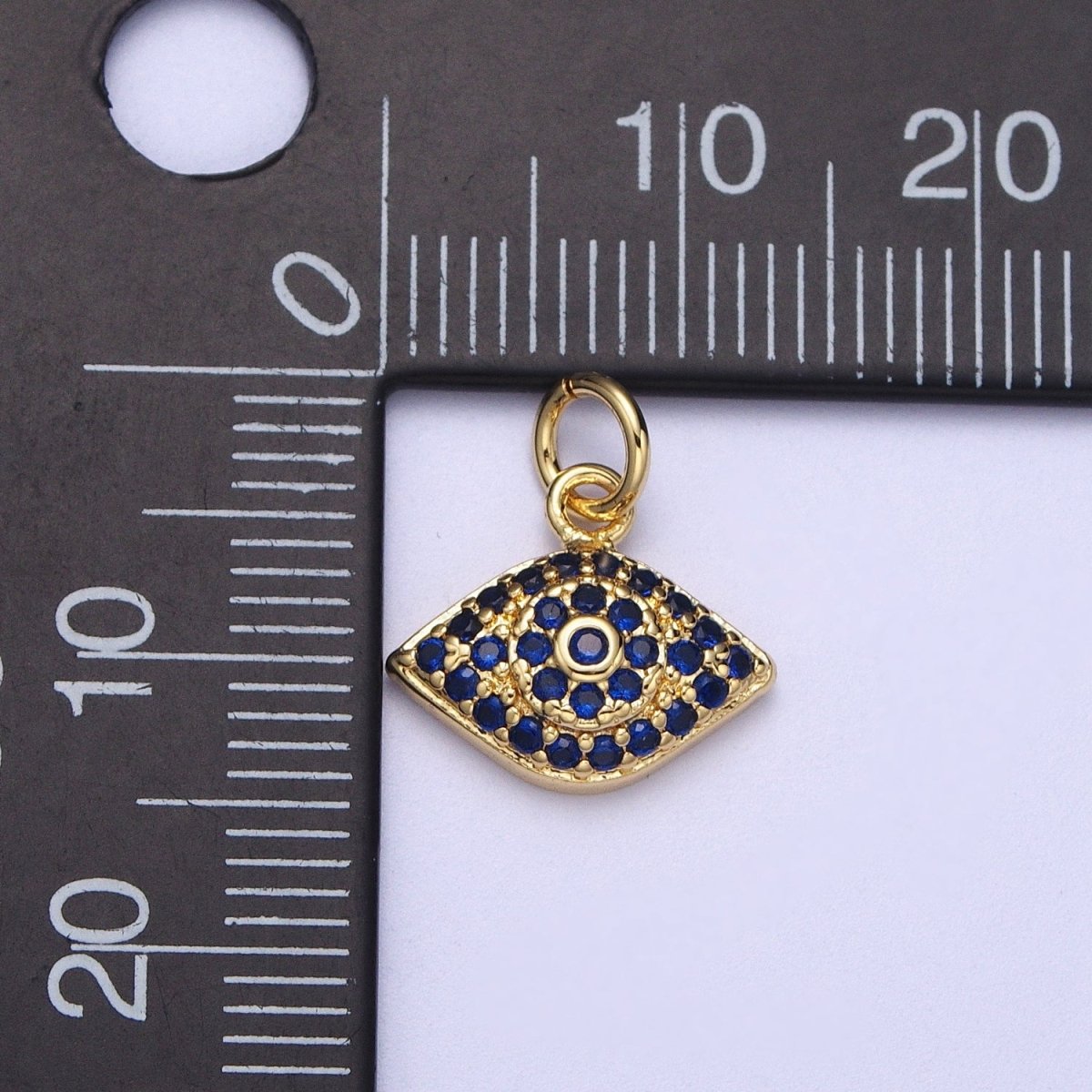 Dainty Blue Micro Paved CZ Gold Evil Eye Charm | A-302 - DLUXCA