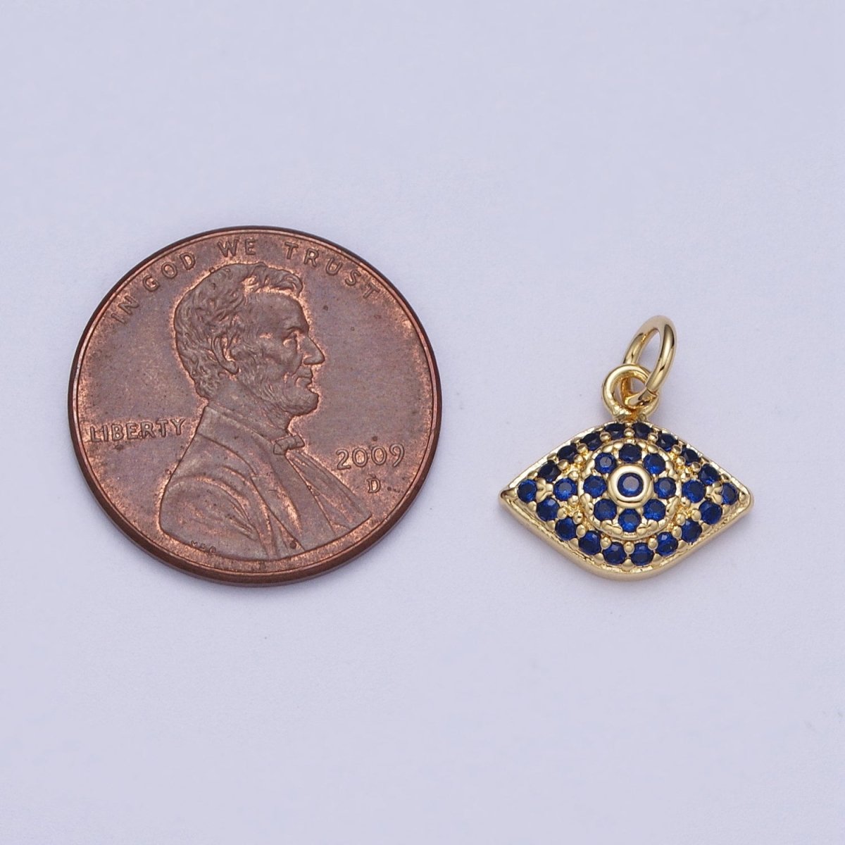 Dainty Blue Micro Paved CZ Gold Evil Eye Charm | A-302 - DLUXCA