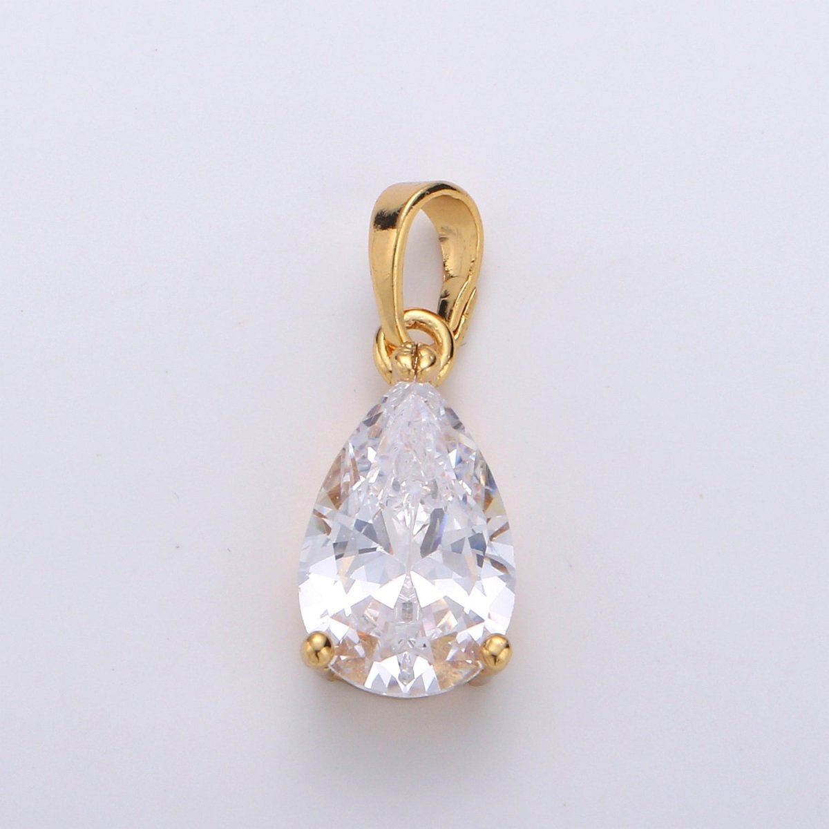 Dainty Brilliant Cut Tear Drop Cubic Zirconia Clear Pendant Solitaire 24K Gold Filled Charm for Necklace Bracelet Earring J-079 - DLUXCA