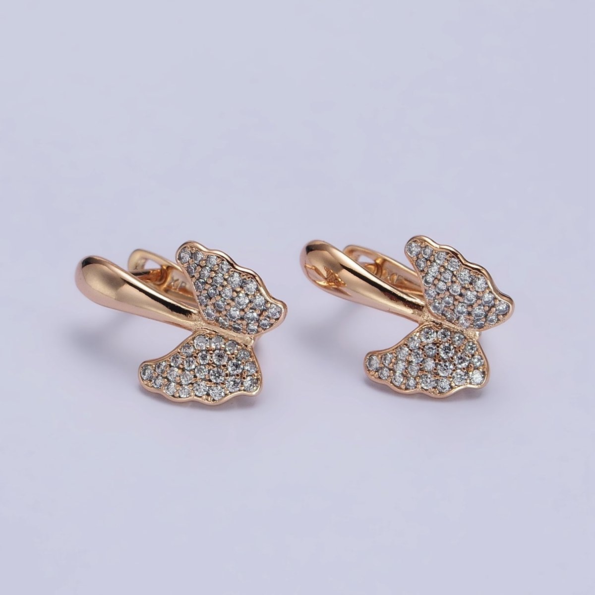 Dainty Butterfly Gold Filled Earring Huggie with Micro Pave Cz Stone AB1056 - DLUXCA