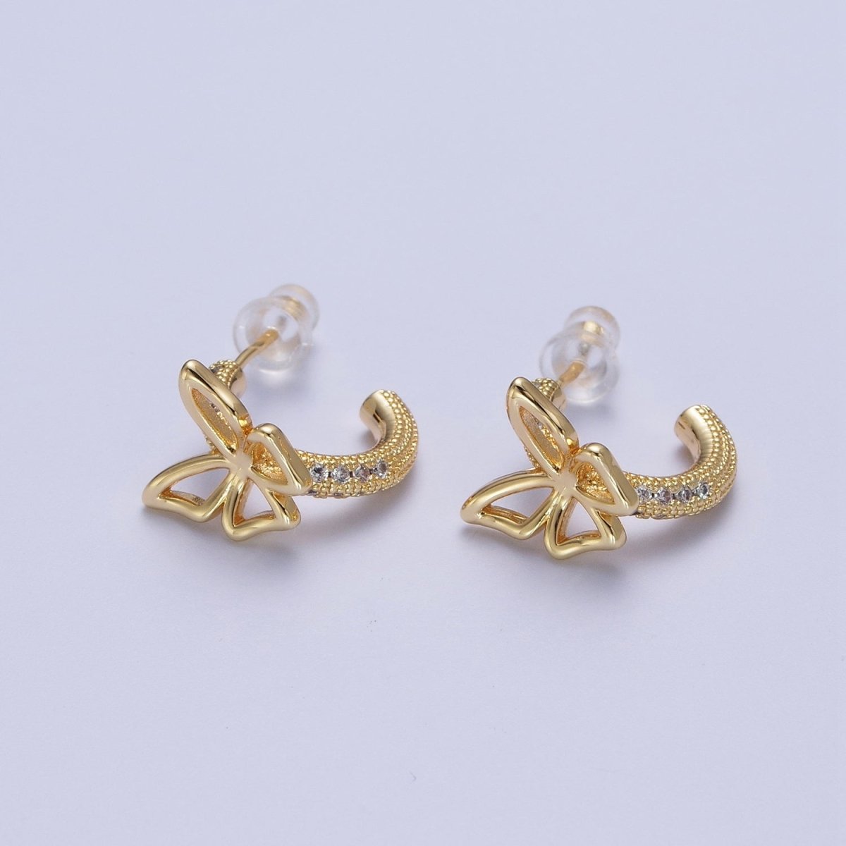 Dainty Butterfly Hoop Earrings Gold Butterfly Stud Earring P-243 - DLUXCA