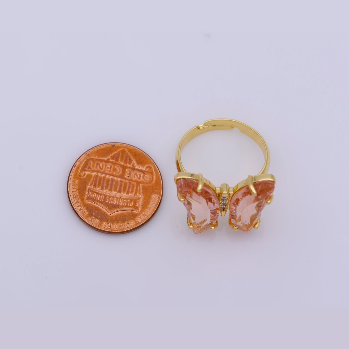 Dainty Butterfly Ring, Adjustable Gold Ring, Pink Cz Mariposa Ring, Animal Lover for Statement jewelry Stackable Everday Wear - DLUXCA