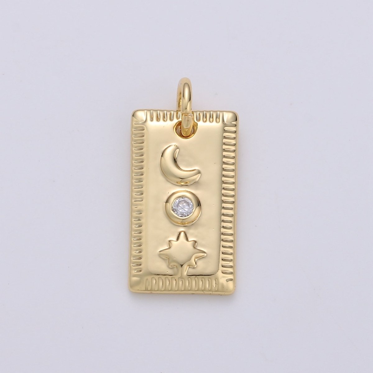 Dainty Celestial Bar Pendant- 14k Gold Filled Moon Star Sun Charm for Bracelet Earring Necklace Component Cz Charm D-365