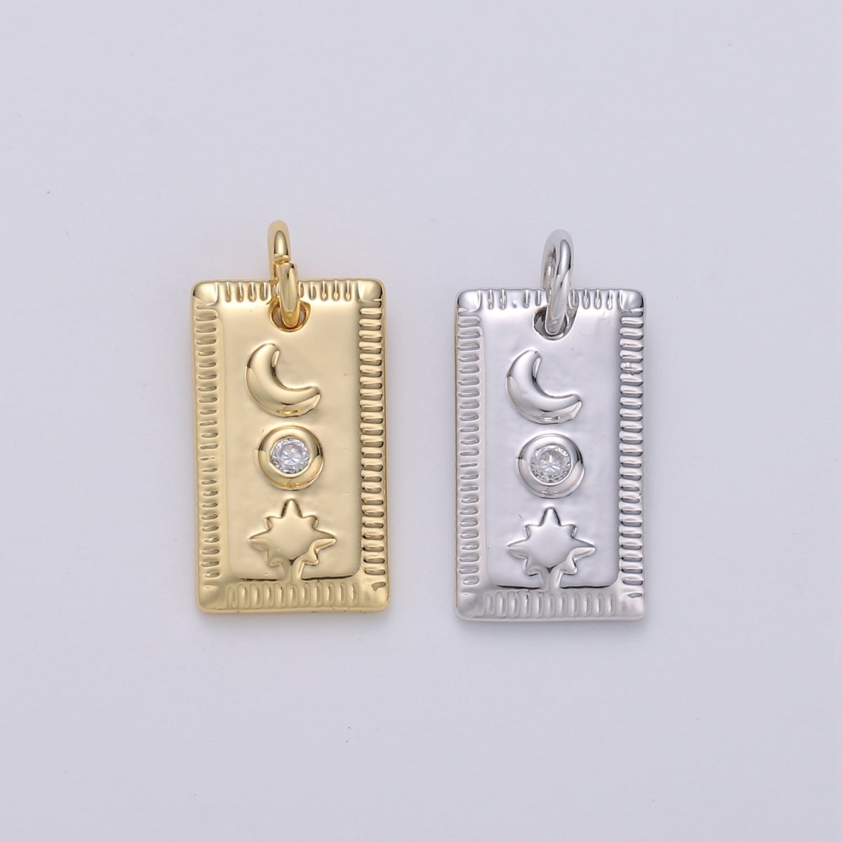 Dainty Celestial Bar Pendant- 14k Gold Filled Moon Star Sun Charm for Bracelet Earring Necklace Component Cz Charm D-365
