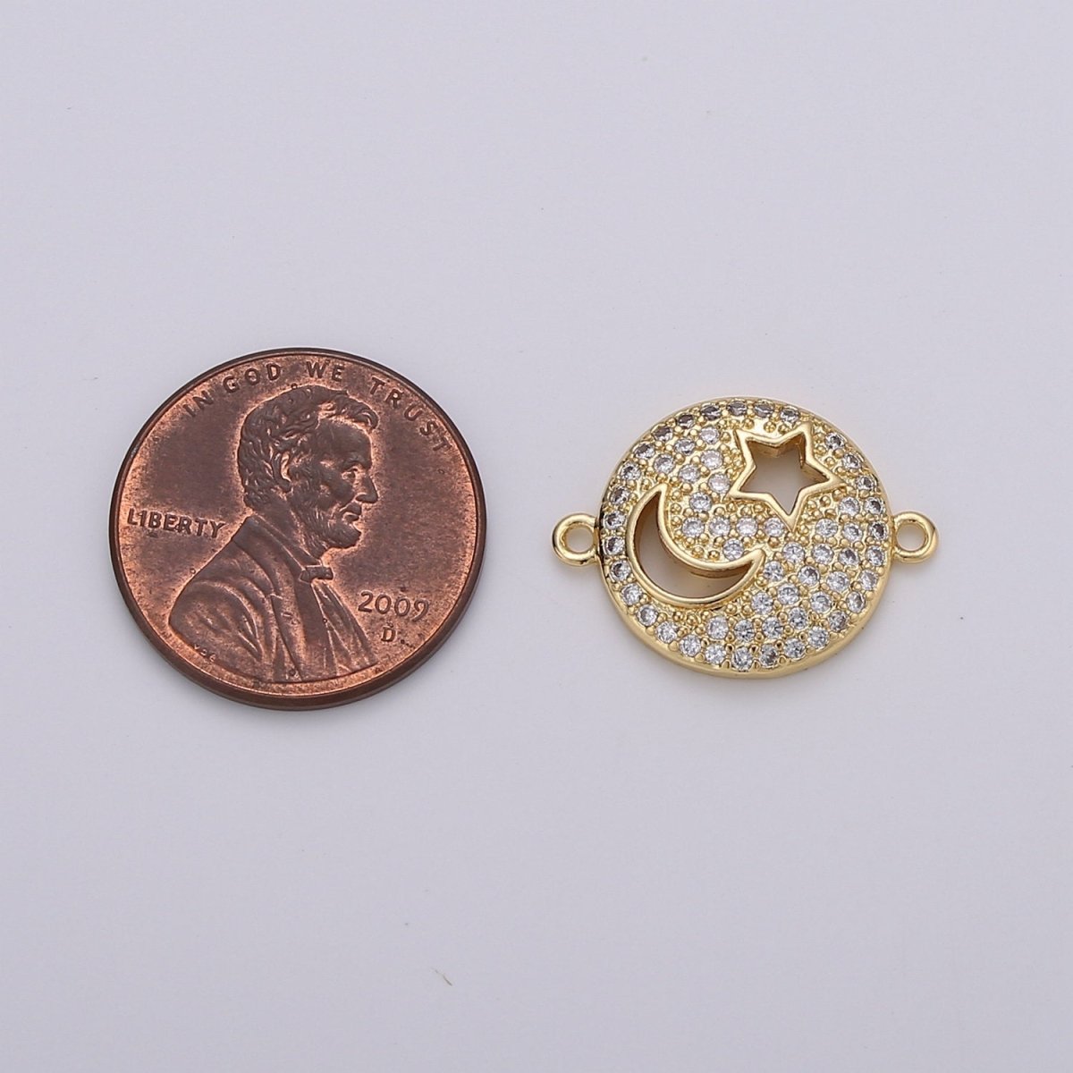 Dainty Celestial Round Charm Connector- 14k Gold Filled Moon Star Sun Charm for Bracelet Necklace Link Connector Component Cz Charm F-467 - DLUXCA