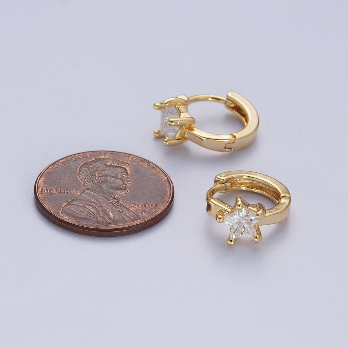 Dainty Celestial Star Cubic Zirconia Gold 12mm Huggie Hoop Earrings Q-161 - DLUXCA