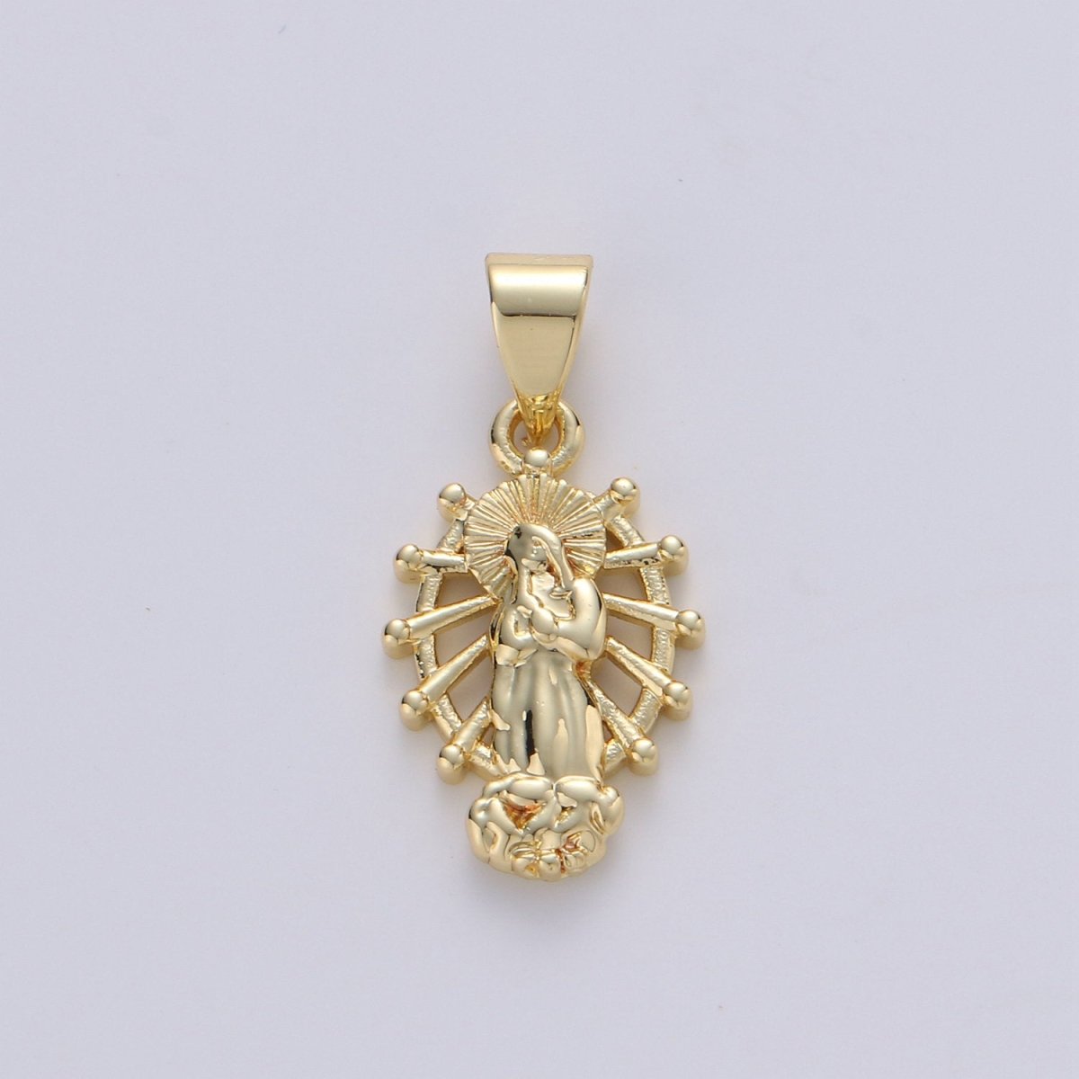 Dainty Charm 24k Gold Filled Virgin Mary Pendant, Lady Guadalupe Oval Charm, Mother of Jesus Medallion Pendant Necklace I-914 - DLUXCA