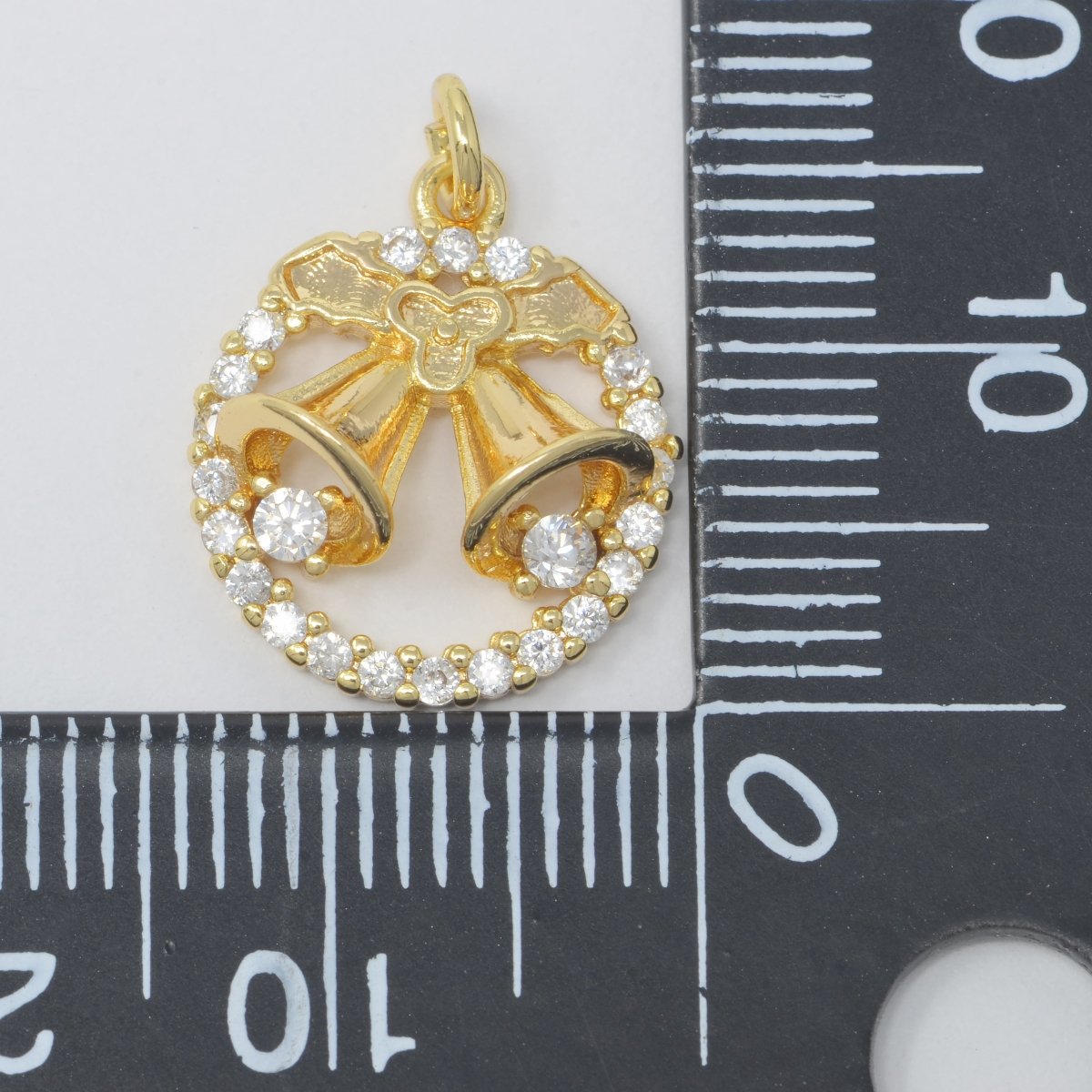 Dainty Christmas Jingle Bells 18K Gold Filled Round Coin Wreath add on Charm M-383