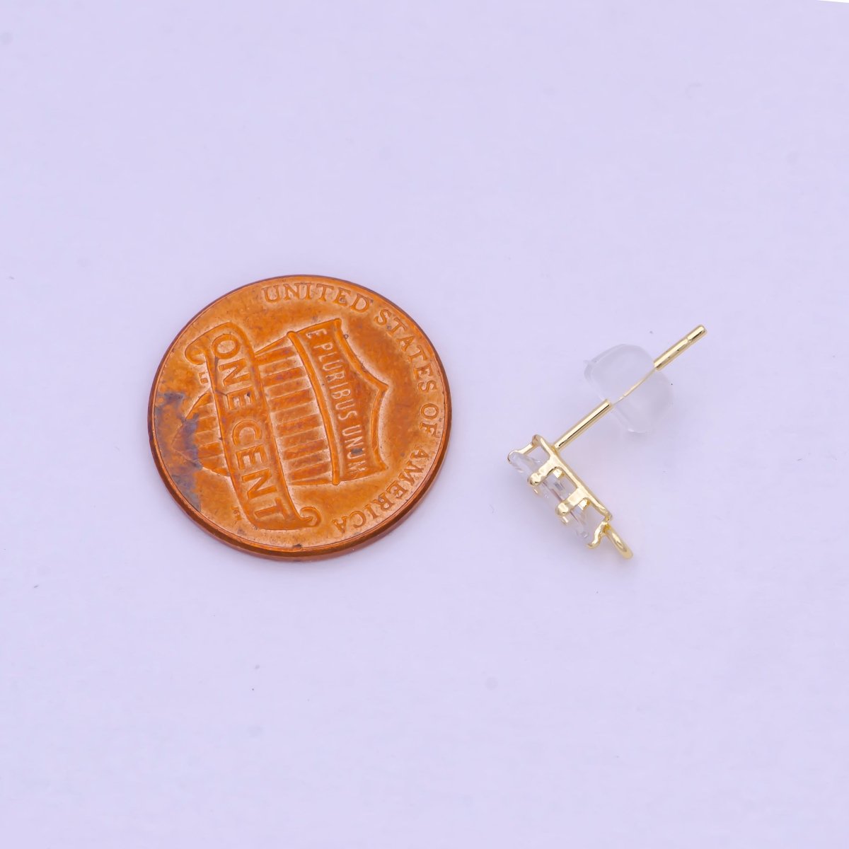 Dainty Clear Baguette Cubic Zirconia Open Loop Gold Stud Earrings L-847 - DLUXCA